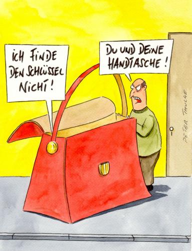 Cartoon: handtasche mode (medium) by Peter Thulke tagged frauen,frauen,frau,mann,beziehung,partnerschaft,ehe,partner,partnerin,paar,pärchen,klischee,typisch,streit,beziehungskiste,beziehungskrise,beziehungsstreit,beziehungsstress,drama,handtasche,tasche,wühlen,suchen,schlüssel,krimskram