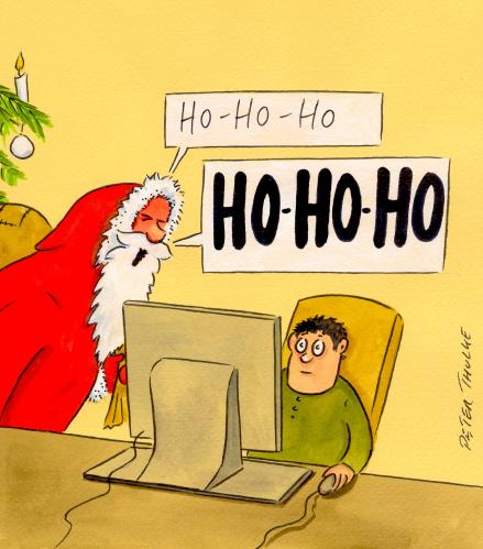 Cartoon: hohoho (medium) by Peter Thulke tagged weihnachten,weihnachten,advent,bescherung,christkind,dezember,feiertag,geschenk,heiligabend,knecht ruprecht,nikolaus,sentimentalität,stress,unartig,weihnachtsmann,winter,wunschzettel,überraschung,tradition,kultur,kinder,familie,liebe,sohn,eltern,erziehung,moderne,generationen,alter,jugendlicher,jugend,jugendliche,werte,aufmerksamkeit,ignorieren,ignorant,computer,pc,rechner,konsum,konsument,hardware,konsumgesellschaft,sucht,süchtig,technik,fortschritt,entwicklung,religion,medien,medium,knecht,ruprecht