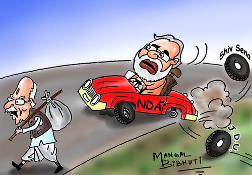 Cartoon: Modi (medium) by mangalbibhuti tagged modi,advani,nda,jdu,shivsena,bjp,mangal,mangalbibhuti