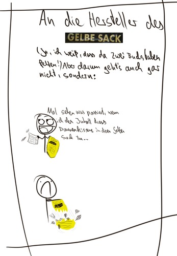 Cartoon: Gelber Sack (medium) by hartabersair tagged der,gelbe,sack,haltbarkeit,viel,zu,dünnes,material