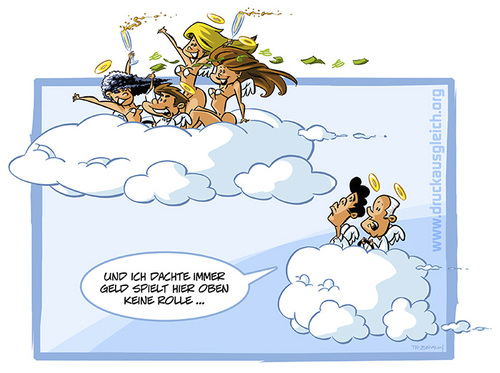 Cartoon: Geld regiert die Welt ... (medium) by tobra tagged himmel,sekt,paradies,auto,engel,heiligenschein,korruption,sportwagen,wolke