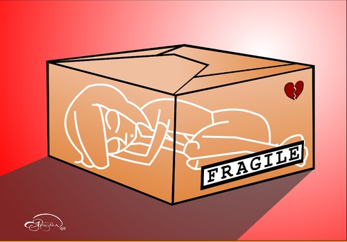 Cartoon: fragile (medium) by duygu saracoglu tagged fragile,broken,hearth,girl,cargo