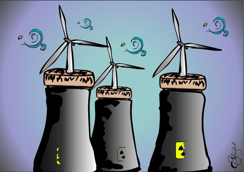 Cartoon: no more nuclear (medium) by duygu saracoglu tagged santral,wind,power,nuclear
