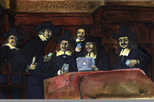 Cartoon: The social network (medium) by jean gouders cartoons tagged art,rembrandt,parody,social,media,art,rembrandt,internet,facebook,mac,apple