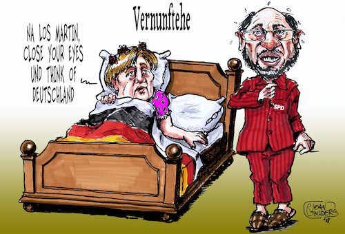 Cartoon: Vernunftehe (medium) by jean gouders cartoons tagged merkel,schulz,spd,cdu,coaliton,merkel,schulz,spd,cdu,coaliton