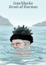 Cartoon: Iran blocks strait of Hormuz (small) by jean gouders cartoons tagged iran,usa,oil,war,isre