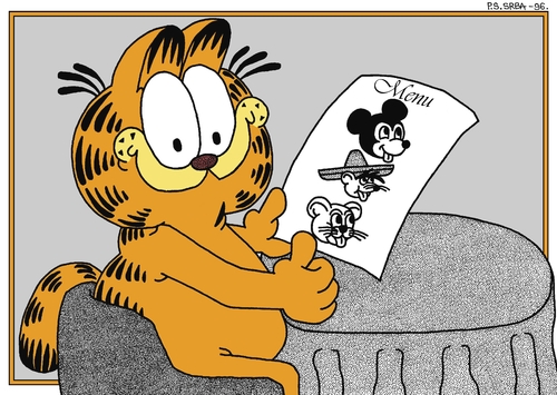 Cartoon: Garfield (medium) by srba tagged comics,jery,gonzales,speedy,mouse,mickey,garfielg