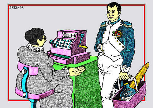 Cartoon: Napoleon Bonaparte (medium) by srba tagged cashier,supermarket,napoleon