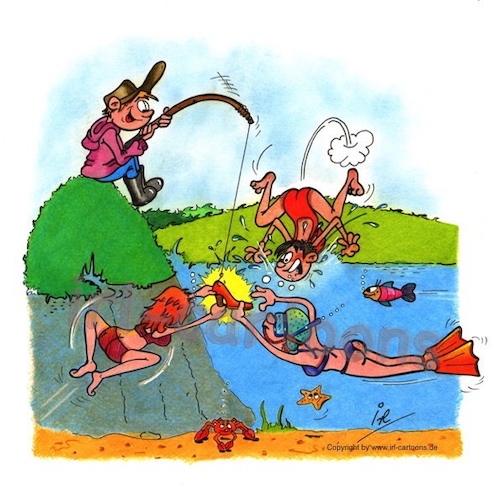 Cartoon: Angelköder (medium) by irlcartoons tagged angeln,köder,haken,angelschein,frauen,schuhe,handtaschen,baden,sommer,beziehung,single