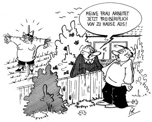 Cartoon: Heimarbeit (medium) by irlcartoons tagged steuer,geld,selbsständig,unterhaltung,gespräch,nachbar,humor,garten,heimarbeit,freiberuflich,vogelscheuche,nachbarn,vogelscheuche,freiberuflich,garten,selbstständig,geld,frau,mann,arbeit,job