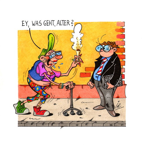 Cartoon: Jung und Alt (medium) by irlcartoons tagged hippie,joint,oma,gehhilfe,einsam,außenseiter,pauker,lebensstil,greis,jugendkult,streber,lebenserwartung,aktiv,senioren,alt,jung,oma,joint,hippie,jung,alt,senioren,aktiv,lebenserwartung,streber,jugendkult,greis,lebensstil,pauker,außenseiter,einsam,gehhilfe