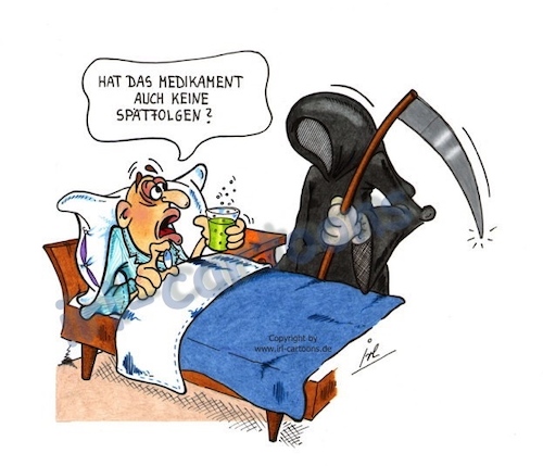 Cartoon: Sterbehilfe (medium) by irlcartoons tagged sterbehilfe,tod,sterbebegleitung,medikamente,sensenmann,schmerzen,leid