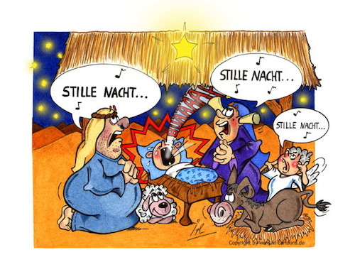Cartoon: Stille Nacht (medium) by irlcartoons tagged weihnachten,krippe,weihnachtskrippe,weihnachtsabend,betlehem,maria,josef,stall,jesuskind,baby,schaf,esel,tiere,weihnachtsstern,stern,weihnachtslied,musik