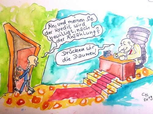 Cartoon: Und meinen Sie... (medium) by 10e tagged kredit,kredithai,daumendrücken