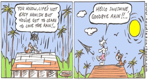 Cartoon: Hamish loves the Sun!. (medium) by noodles cartoons tagged hamish,scotty,dog,marcel,cat,sun,weather,rain
