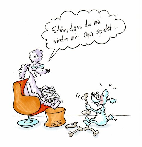 Cartoon: Spielzeit (medium) by vauvau tagged hund,enkel,opa,spielen,knochen,eltern