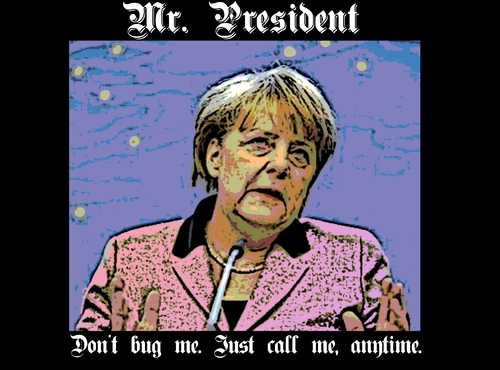 Cartoon: Angela Merkel NSA Meme (medium) by aceart tagged angela,merkel,german,germany,chancellor,nsa,spying,snoop,eavesdrop,eavesdropping,wiretapping,politics,diplomacy,surveillance,espionage,scandal,online,games,gaming,slots,alljackpots