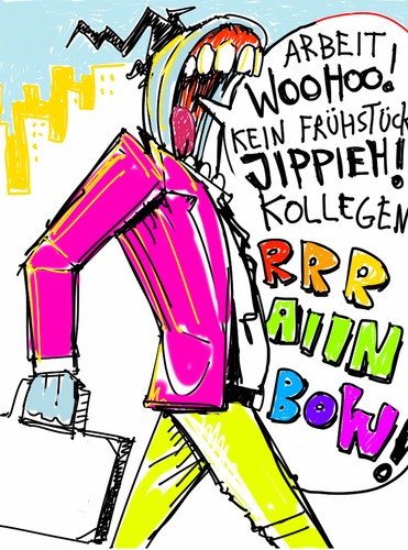 Cartoon: Enorm in Form (medium) by Radikanu tagged büro,arbeit,alltag,morgen,chef,frühstück,kollegen,geschäft,firma