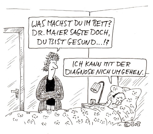 Cartoon: Gesund (medium) by Christian BOB Born tagged diagnose,gesund,krank,bett,hypochonder,doktor,maier