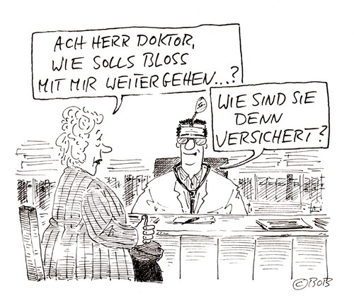 Cartoon: gute frage (medium) by Christian BOB Born tagged gesund,krank,zukunft,arzt,patient,sorgen,versicherung,gesund,krank,zukunft,arzt,patient,sorgen,versicherung,tod,sterben,gesundheit,ärzte