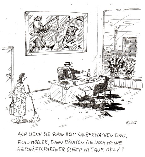 Cartoon: Saubermachen (medium) by Christian BOB Born tagged büro,geschäft,partner,killer,knarre,mafia,putzfrau