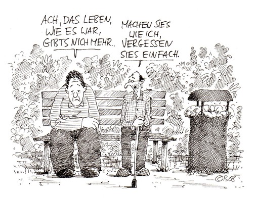 Cartoon: Selig Vergessen (medium) by Christian BOB Born tagged leben,sein,dasein,lung,alt,vergessen,gedächtnis,depression,altersheimer