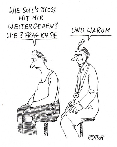 Cartoon: Wie wie warum (medium) by Christian BOB Born tagged fragen,wie,frage,arzt,patienten,patient,doktor,praxis,gesundheit,krankheit,krankheiten