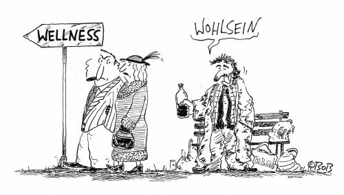 Cartoon: Wohlsein (medium) by Christian BOB Born tagged arm,reich,wellness,straße,,wellness,gesundheit,fitness,körper,geist,seele,entspannung,entspannen,penner,obdachlos,obdachloser,arm,armut,reich,reichtum,harzt,geld,existenz,luxus,gesellschaft