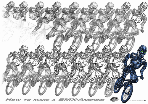 Cartoon: making of the metallic rider (medium) by elle62 tagged rider,metallic,robot,sports,bmx