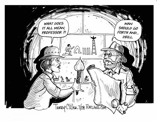 Cartoon: Whats it all mean Professor ? (medium) by terry tagged oil,fuel,gas,drill,drilling