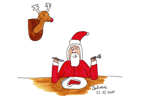Cartoon: Santa Steak (medium) by Blogrovic tagged adventkalender,steak,satna,weihnachtsmann,rentier,reindeer,rudolph