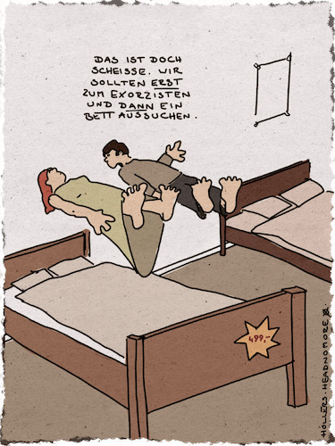 Cartoon: Bettenkauf (medium) by hollers tagged bett,bettenkauf,exorzist,bettengeschäft,paar,teufel,besessen,besessenheit,bett,bettenkauf,exorzist,bettengeschäft,paar,teufel,besessen,besessenheit