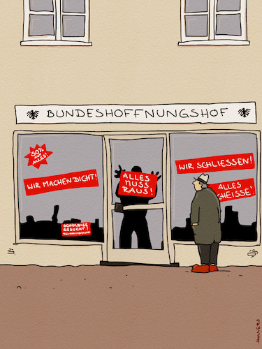 Cartoon: BHH (medium) by hollers tagged deutschland,optimismus,hoffnung,bürokratie,schließen,wirtschaft,zölle,wachstum,prognosen,deutschland,optimismus,hoffnung,bürokratie,schließen,wirtschaft,zölle,wachstum,prognosen
