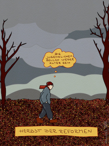 Cartoon: Im Vergleich (medium) by hollers tagged herbst,alter,altern,jugendliche,älter,jünger,reformen,psychologie,herbst,alter,altern,jugendliche,älter,jünger,reformen,psychologie