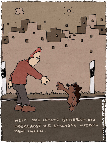 Cartoon: LG Igel (medium) by hollers tagged letzte,generation,igel,straße,kleben,klima,umwelt,tiere,verkehr,tier,des,jahres,klimaaktivisten,klimaschutz,letzte,generation,igel,straße,kleben,klima,umwelt,tiere,verkehr,tier,des,jahres,klimaaktivisten,klimaschutz