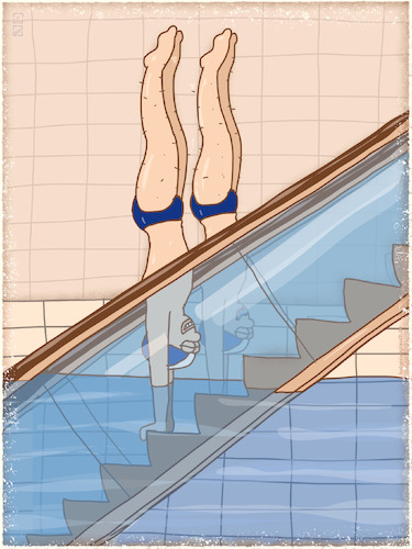 Cartoon: Synchron-Rolltrepping (medium) by hollers tagged synchronspringen,synchronschwimmen,rolltreppe,sport,bad,wasser,synchronspringen,synchronschwimmen,rolltreppe,sport,bad,wasser