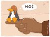 Cartoon: Baby Penguin Disobeying Orders (small) by hollers tagged no,war,baby,penguin,disobey,orders,refuse,fly,gun,bomb,refusal,peace,soldiers
