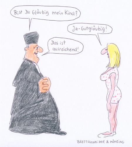 Cartoon: gläubig (medium) by brettschneider und möhring tagged glaube,gutgläubigkeit,christentum,cartoon,karikatur,brettschneider,und,möhring