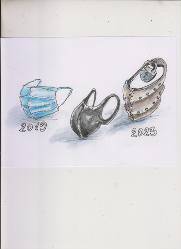Cartoon: 2019 - 2023 (medium) by Erki Evestus tagged masks,evolution,2019,2023