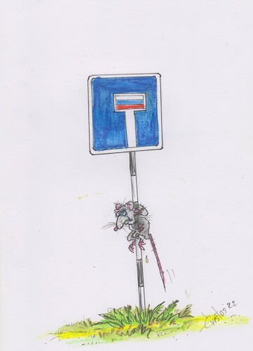 Cartoon: Dead End (medium) by Erki Evestus tagged russia,road,sign,rat,dead,end