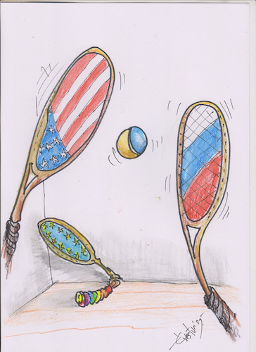 Cartoon: International Tennis (medium) by Erki Evestus tagged russia,america,europe,ukraine,conflict