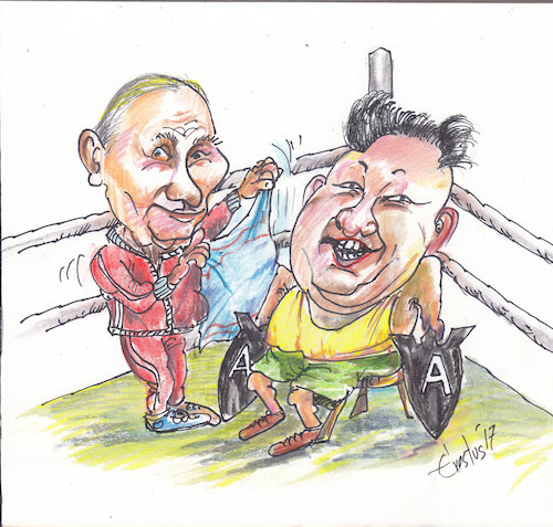 Cartoon: Playoffs (medium) by Erki Evestus tagged russia,north,korea,playoffs,boxing