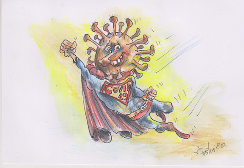 Cartoon: Super COVID 19 (medium) by Erki Evestus tagged virus,covid,19,corona,super