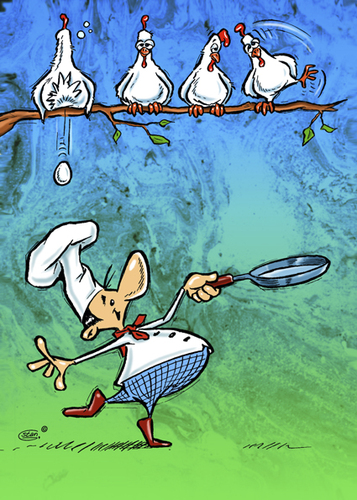 Cartoon: Surprise (medium) by Stan Groenland tagged dinner,chickens,culinary,cook,pancakes,eggs,cartoon