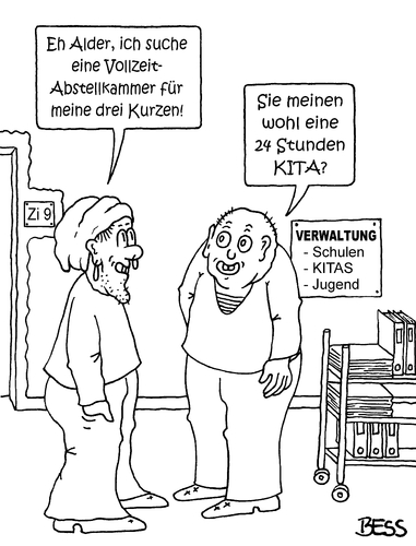 Cartoon: Vollzeit-Abstellkammer (medium) by besscartoon tagged besscartoon,bess,kindergarten,erziehung,streik,abstellkammer,pädagogik,vollzeit,arbeiten,erzieher,kita