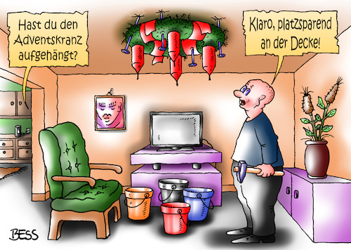 Cartoon: Advent Advent... (medium) by besscartoon tagged weihnachten,advent,adventskranz,vorweihnachtszeit,fest,platzsparend,paar,ehe,beziehung,bess,besscartoon
