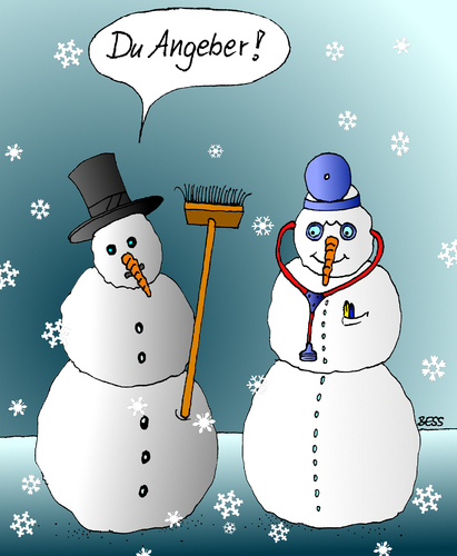 Cartoon: Angeber (medium) by besscartoon tagged besscartoon,bess,kalt,schnee,angeber,arzt,winter,schneemann