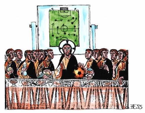 Cartoon: Trainersorgen (medium) by besscartoon tagged männer,jesus,besscartoon,bess,apostel,abendmahl,fussball,katholisch,christentum,kirche,religion