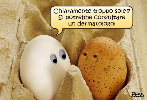 Cartoon: buon consiglio (medium) by besscartoon tagged pasqua,paquetta,sole,uova,dermatologo,male,dottore,bess,besscartoon