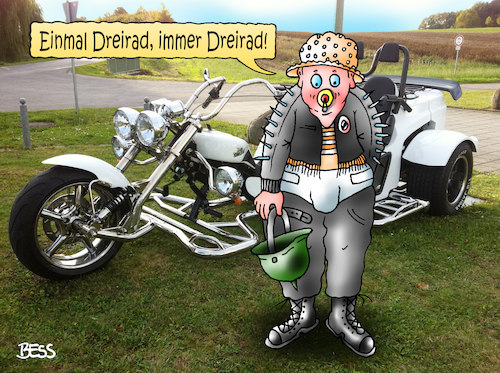 Cartoon: Dreirad (medium) by besscartoon tagged mann,dreirad,trike,mobilität,kind,windel,schnuller,bess,besscartoon